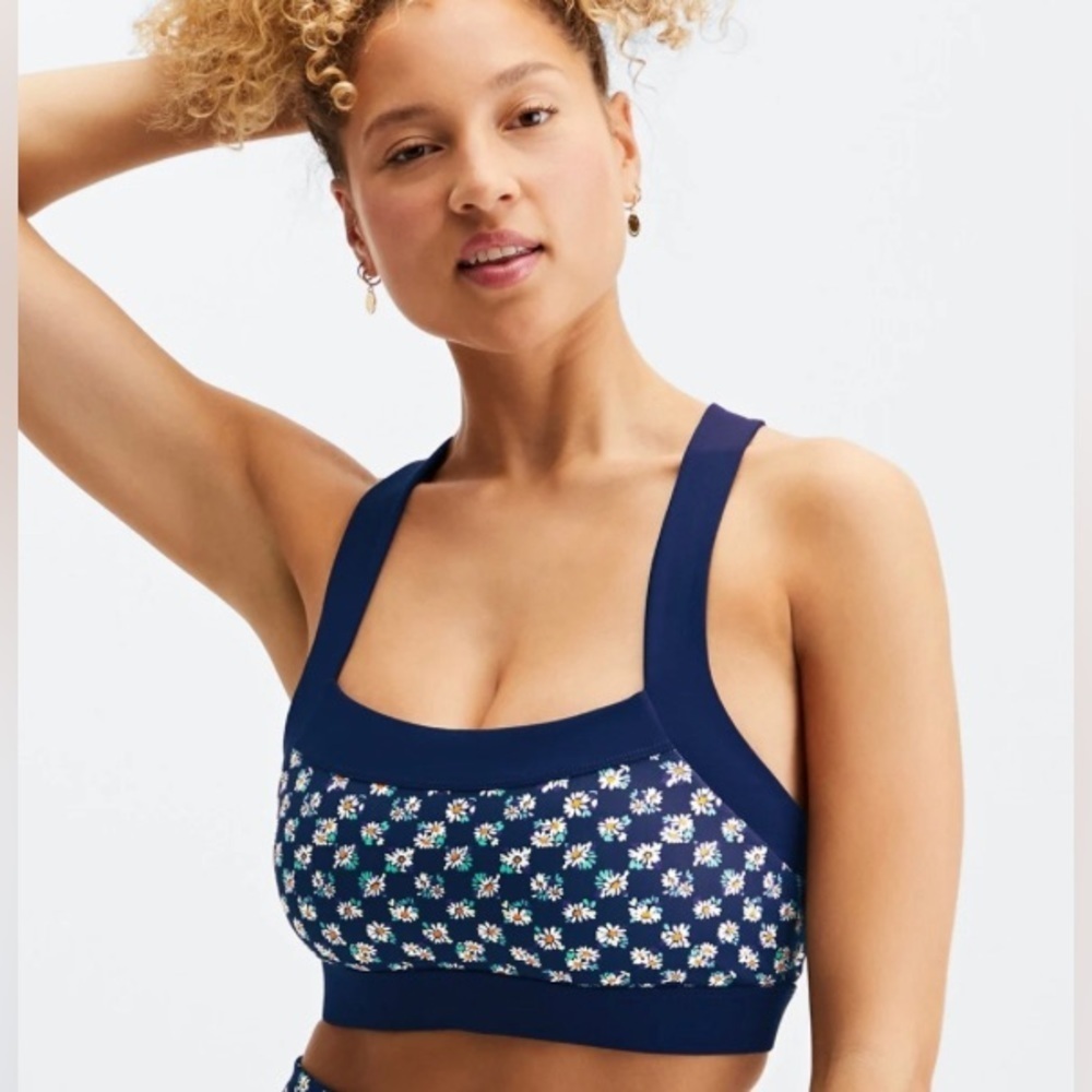 Fabletics Greta Low Impact Daisy Field Check Floral Athletic Sports Bra XXS NWT